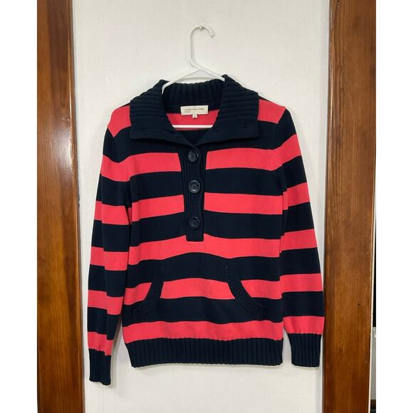 VTG Y2K Jones Sport Womens Striped Knit Sweater Ribbed Size Small Fold Collar - Picture 4 of 7